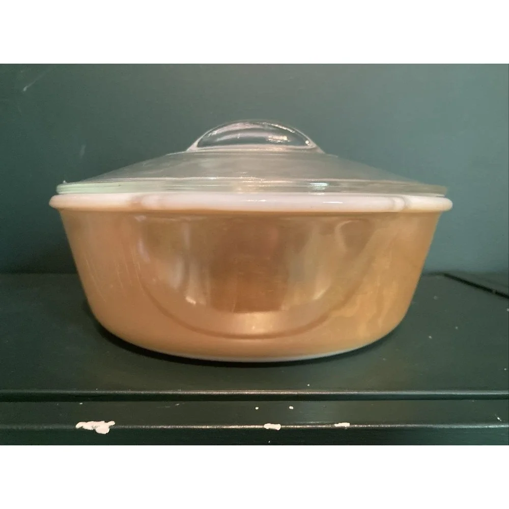 Vintage Anchor Hocking Fire King Peach Luster 2‎ Quart Casserole Dish & Lid